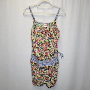 Cabi Small Cruise Fiesta Romper Shorts Tank Top Yellow Blue Red Flowers #5261